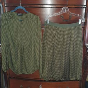 NWT Jones New York Olive Rich Auntie Patterned Skirt set sz 10